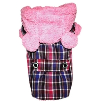 Hundemantel Karo pink mit Pl�schkapuze
