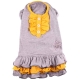 Kleid mit R�schen grau-gelb