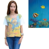 Damen-Shirt wei mit Fischen