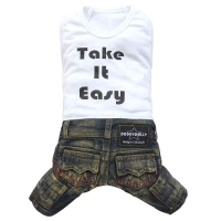 Dog jeans with shirt Take it easy white