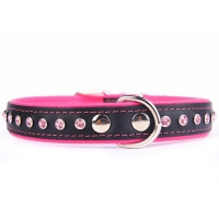 Leather collar rhinestones Pink Black 60x2,5