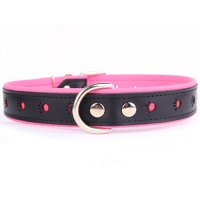 Leather collar reflector paw BLACK PINK 60x2,5