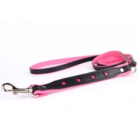 Leather leash reflector paw BLACK PINK 130x1,6