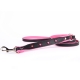 Leather leash reflector paw BLACK PINK 130x1,6